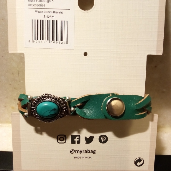 NWT Myra Bag Turquoise and Silver Braided Leather Bracelet - Picture 3 of 3